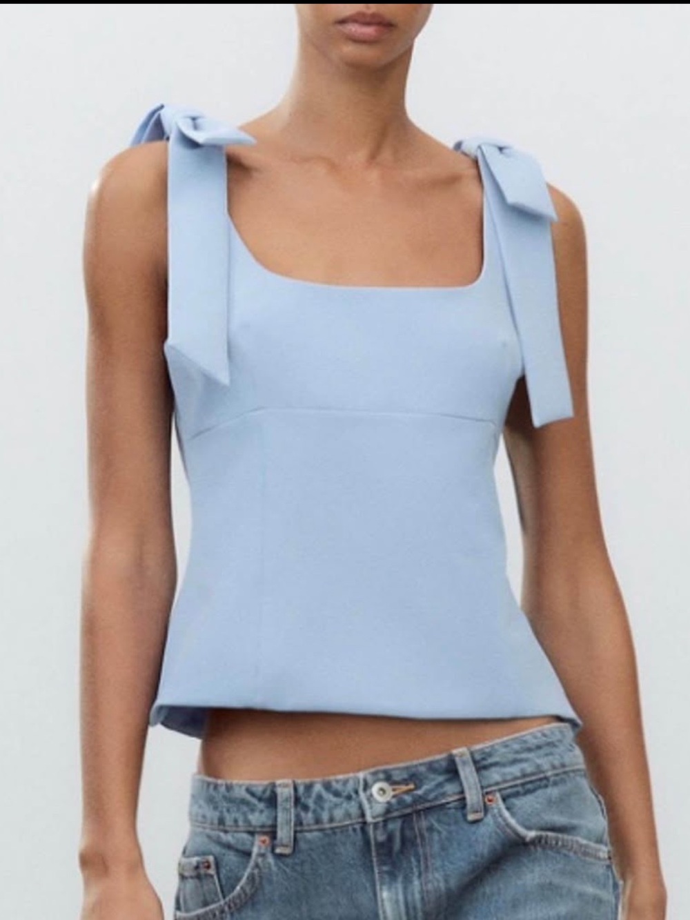 NEW Zara Structured Babydoll Bow Tank Top